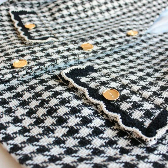 Sandro Houndstooth Tweed Jacket, Black, Size 36 / S - Picture 4 of 11